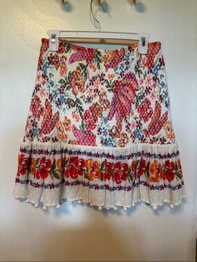 FARM Rio White Mini Skirt with Multicolor Floral Print